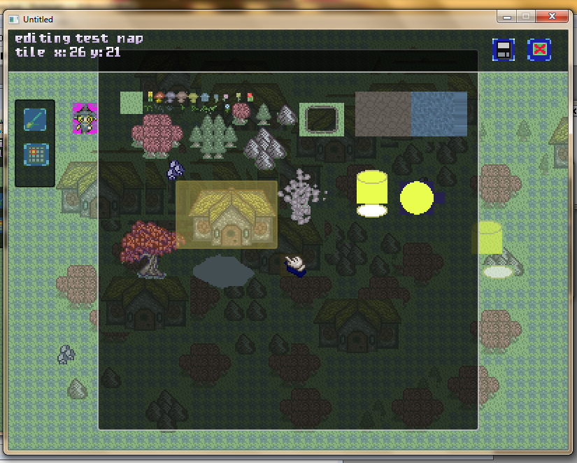 Selecting a group of tiles from the tileset. You select by holding down the mouse button as you pick them out.