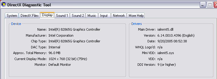 Graphics card info.